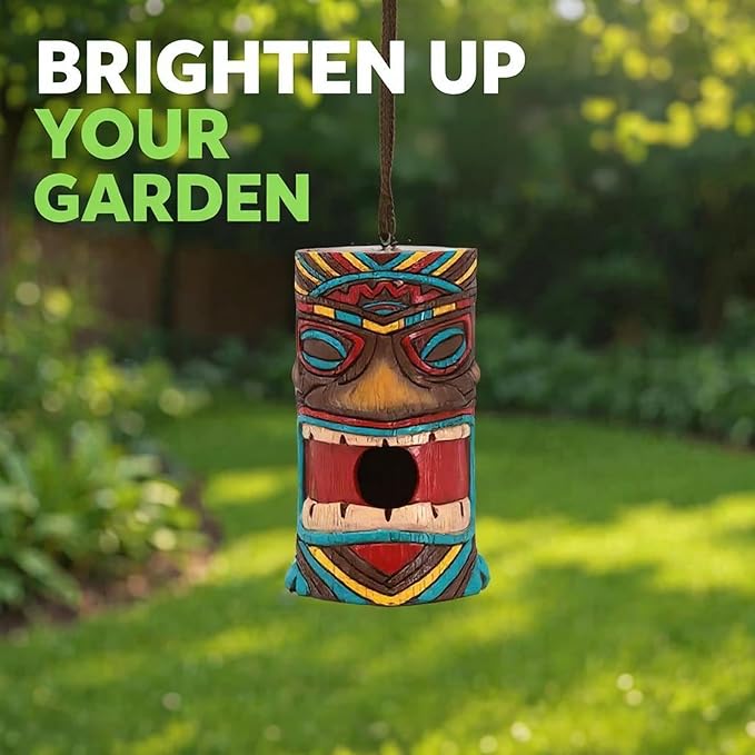 Spoontiques - Birdhouse - Garden Décor - Decorative Bird House for Yard and Garden Decoration - Hanging Novelty for Outdoor Patio - Tiki Birdhouse