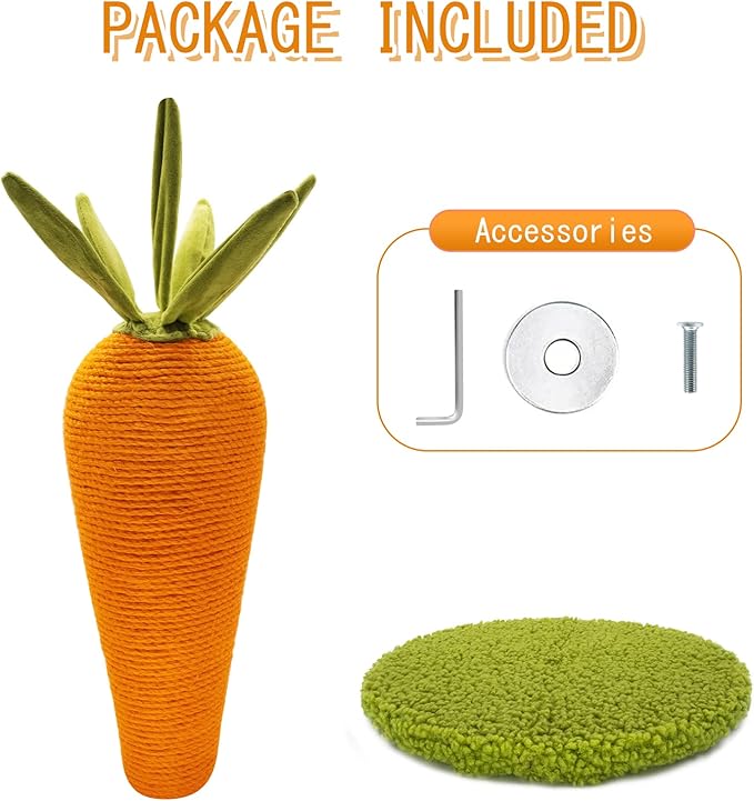 Carrot Cat Scratching Post, 17'' Cute and Fun Sisal Cat Scratcher for Indoor Cats and Kittens