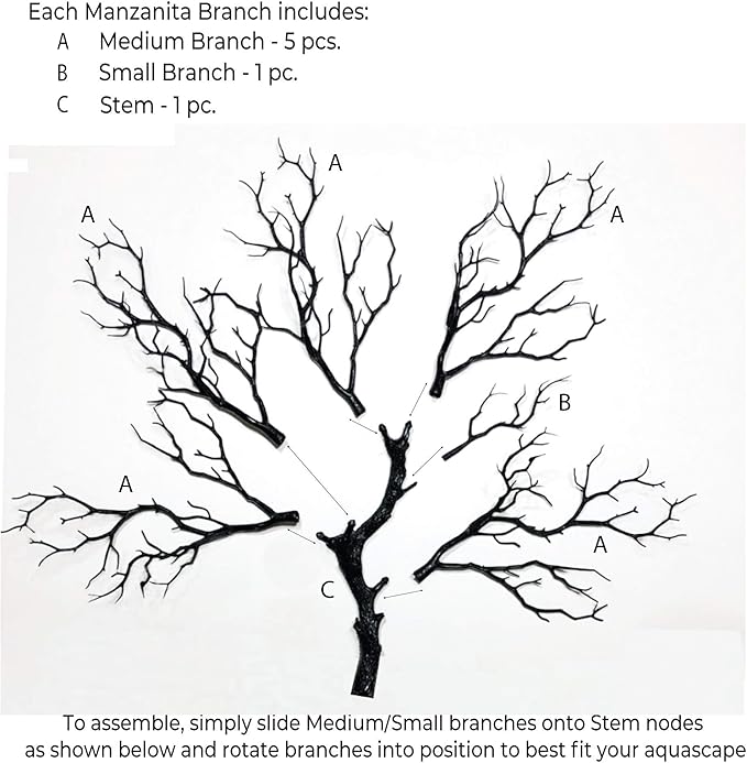 CURRENT USA Black Manzanita Branch 22-inch Tall with Weighted Base | Tree Branches Molded Aquarium Decor Decoration Fake Artificial Fish Tank Ornament for Freshwater or Saltwater (7817)