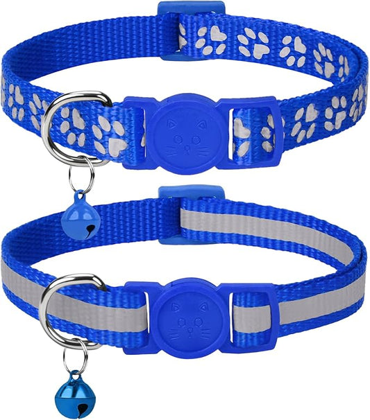 Taglory Kitten Collar Breakaway with Bell, 2 Pack Girl Boy Pet Kitten Collar Adjustable 6-8 Inch for 2-6 Months Cat, NavyBlue