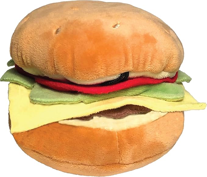 Huxley & Kent Funny Dog Toy w/Squeaker – Power Plush Squeaky Dog Toys for Small, Medium & Large Dogs – Soft Stuffed Animal for Indoor Play & Fetch - Hamburger, Small