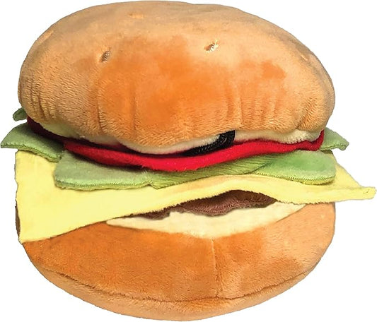 Huxley & Kent Funny Dog Toy w/Squeaker – Power Plush Squeaky Dog Toys for Small, Medium & Large Dogs – Soft Stuffed Animal for Indoor Play & Fetch - Hamburger, Small