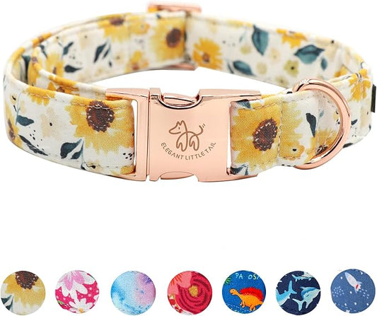Elegant little tail Dog Collar, Sunflower Pattern Pet Collar Durable Cute Dog Collars Summer Fall Female Pet Gift Adjustable Dog Collar for X-Small Dogs