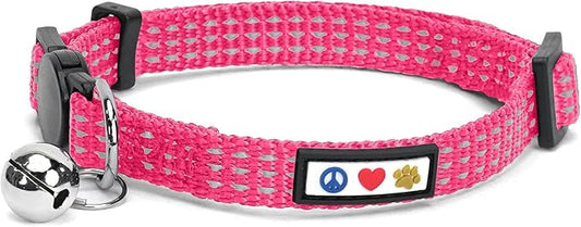 Pawtitas Reflective Cat Collar with Safety Buckle and Removable Bell Cat Collar Kitten Collar Pink Cat Collar One Size