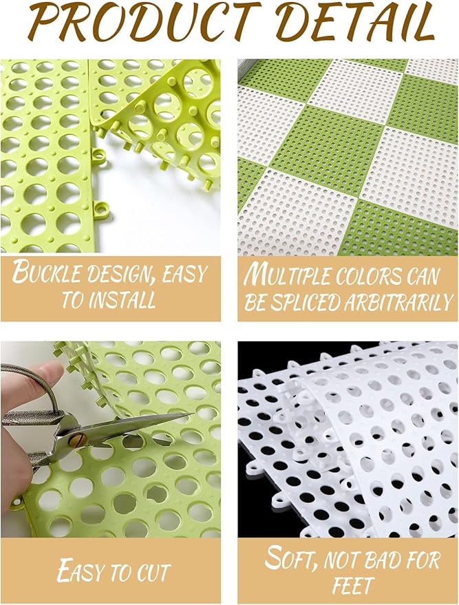 Rabbit Cage Mat for Feet-12 Pack Plastic Bunny Resting Mats 12x12in Washable Pet Foot Pad with Holes for Adult Guinea Pig Chinchilla Ferret Squirrel (6 Green & 6 White)