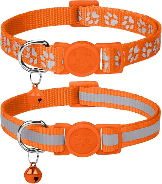 Taglory Reflective Cat Collar Breakaway with Bells, 2 Pack Girl Boy Pet Cat Collar Adjustable 7.5-12.5 Inch, Orange