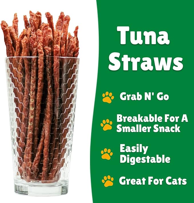 Lucky Premium Treats Tuna Jerky Straws – All Natural Single Ingredient Tuna Jerky Dog Treats and Cat Treats, Pet Treats for Dog Training with Rich Source of Omega-3 (13 oz)