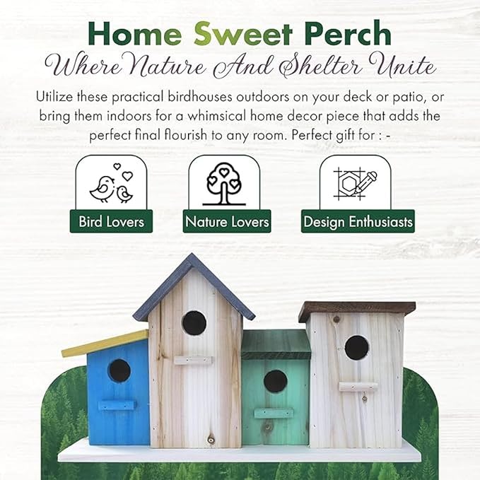 23 Bees 4 Hole Bird House for Outside/Indoors/Hanging, Kits for Children & Adults, Decorative Birdhouse &Home Decoration, Outdoors Feeder for Birds, Bluebirds, Wrens & Chickadees, All Weather