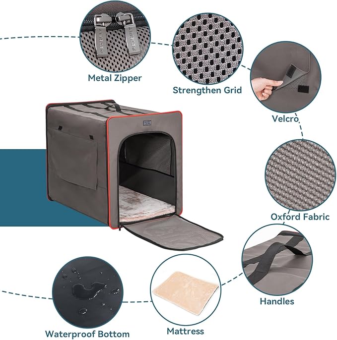PETSFIT Collapsible Dog Crate, Portable Dog Crate - 31 Inch with Thicken Mat, Easy to Fold, Sturdy and Portable, Perfect for Traveling, Dog Travel Kennel Army Green