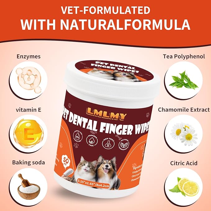 Dog Dental Wipes - Dental Finger Wipes for Cats & Dogs - Dog Toothbrush Finger Dental Wipes to Remove Plaque & Tartar,Effective Teeth Cleaner (50PCS)