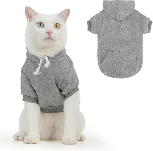 BEAUTYZOO Dog Hoodie & Cat Sweater for Small Dogs Puppy Girls Boys, Fleece Lined Warm Winter Fall Dog Clothes with Leash Hole and Pocket, Ultra-Soft Pet Jacket Coats Kitten Clothing, Grey L