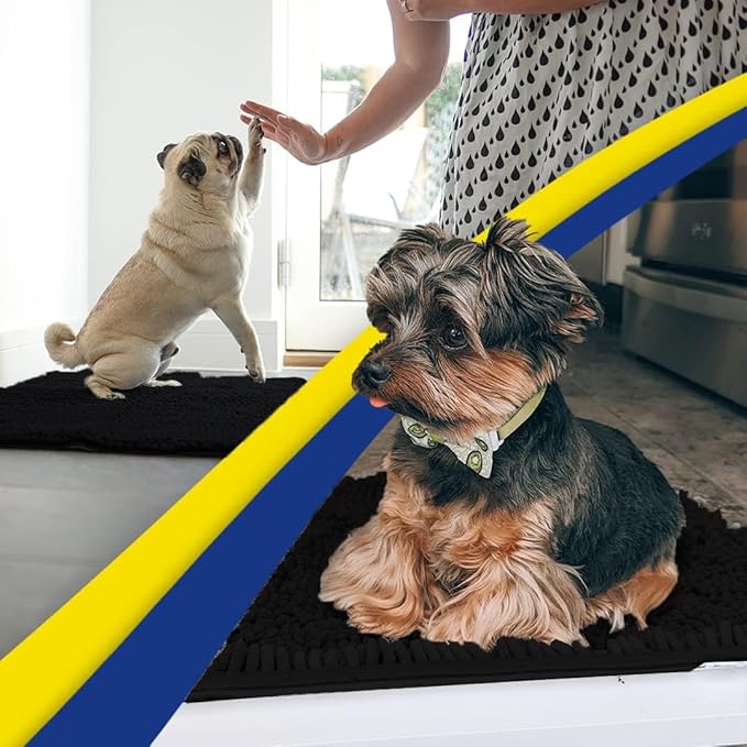 Muddy Mat® Original Dog Door Mat for Muddy Paws, Super Absorbent Microfiber, Non-Slip Washable Pet Rug, Quick Dry Chenille Entryway Carpet, Machine Washable Indoor Outdoor mat, Black 36"x120"