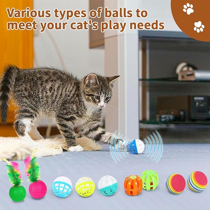 iCAGY 24-Piece Cat Toys Kit: Crinkle Balls, Bell Mice, Spring Toys - Assorted Colors for Indoor Cats Kittens