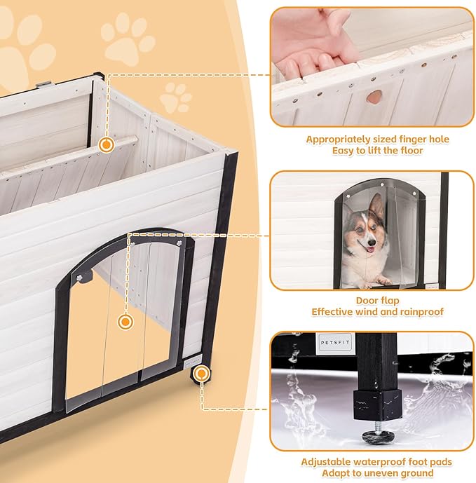 Petsfit 40.2" Dog House Outdoor, Unfold to Use, Folding Dog House Outdoor, No Tools Required Assembly, Outside Dog House with Durable Asphalt Roof (Medium, White)