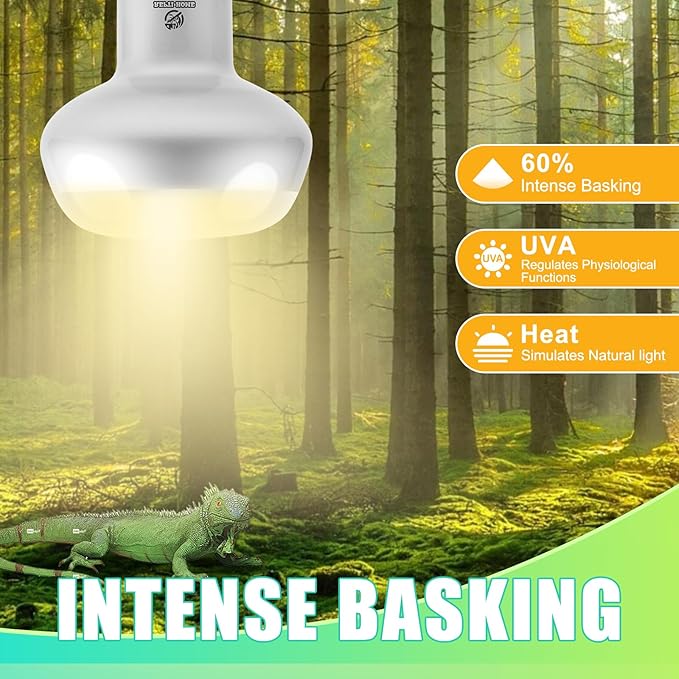 Reptile Heat Lamp 2Pack 75W, Intense Basking Spot Light Bulb with UVA, Simulate Natural Daylight Heat Bulb for Reptile, Turtle, Bearded Dragon, Lizard, Tortoise, Gecko, Snake