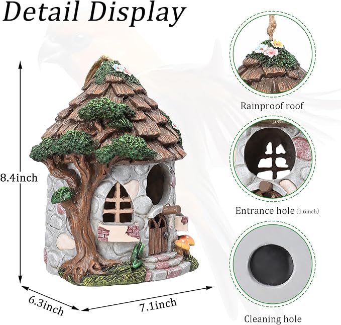 Yinns Resin Bird House for Outside, Birdhouses for Outdoors Wild Bird Nesting, Decorative Stone Bird Houses for Yard Garden Decor, Water Proof
