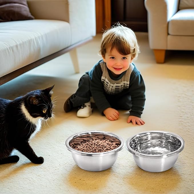 10 Pack 7 Cup Stainless Steel Dog and Cat Bowls, 8" Diameter Metal Dog Bowl, Durable Thickened Pet Replacement Bowls for Food and Water Dish, Small Medium Large Dogs, Dishwasher Safe