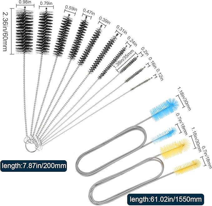 12 Pieces Tube Cleaning Brush Aquarium Filter Nylon Tube Brush Set Flexible Double-Ended Hose Pipe Cleaning Stainless Steel for Fish Tank, Kitchen, Glasses, Drinking Straws, Keyboard