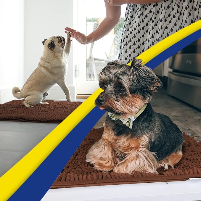 Muddy Mat® Shown on TV – Super Absorbent Microfiber Dog Door Mat for Muddy Paws, Non-Slip Washable Pet Rug, Quick Dry Chenille Entryway Carpet, Machine Washable Indoor Outdoor mat, Brown 30"x19"