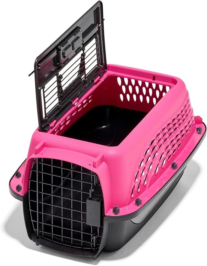 Petmate Dog Crates for Small Dogs & Cat Carriers, Two-Door Plastic Pet Kennel, Top & Front Loading, Made in USA, XS 19" For Dogs Up To 10 lb, Pink