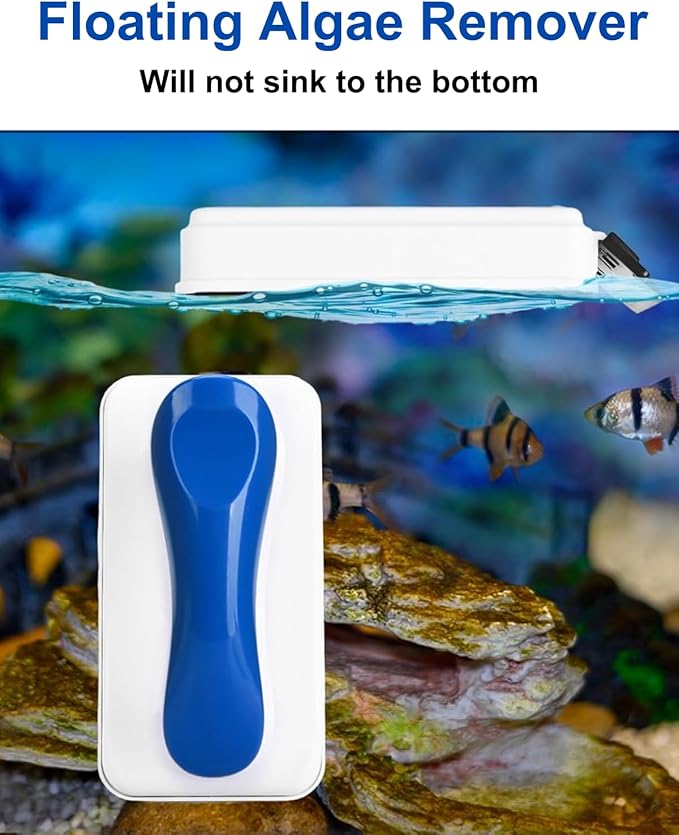 ELEBOX Aquarium Algae Scrapers, Magnetic Fish Tank Cleaner Brush, Algae Scraper for Glass Aquarium, Floating Algae Remover Scrubber Cleaner, Non-Slip Handle Double Sided Glass Cleaning Tool-L
