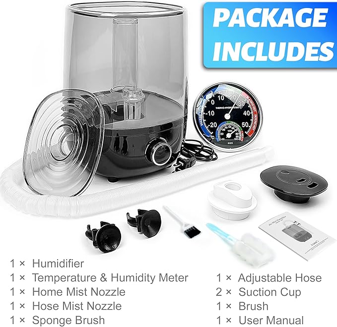 Top fill Reptile Fogger Terrariums Humidifier Fog Machine Mister with 4L Visible Large Tank & Extension Hoses, Suitable for Terrariums & Enclosures, Ideal for Reptiles/Amphibians/Herps/Vivarium/Moss