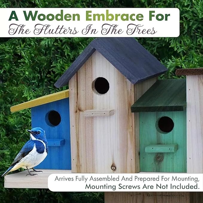 23 Bees 4 Hole Bird House for Outside/Indoors/Hanging, Kits for Children & Adults, Decorative Birdhouse &Home Decoration, Outdoors Feeder for Birds, Bluebirds, Wrens & Chickadees, All Weather