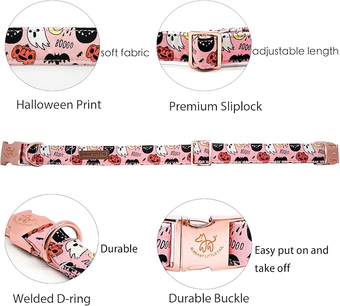 Elegant little tail Halloween Dog Collar, Autumn Pet Collar Durable Pink Dog Collars Male or Female Holiday Pet Gift Adjustable Dog Collar for Small Dogs