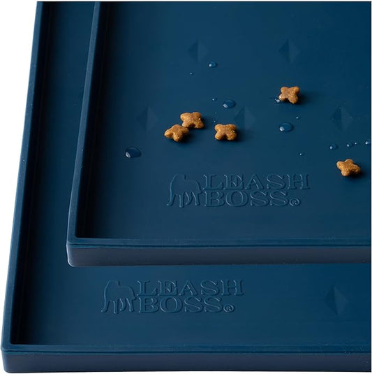 Leash Boss 2 Pack Dog Food Mats for Food and Water Bowls, Thick Waterproof Silicone Pet Feeding Mat for Floors, Extra Tall Raised Edges, Cat and Dog Placemat for Floors, Dishwasher Safe