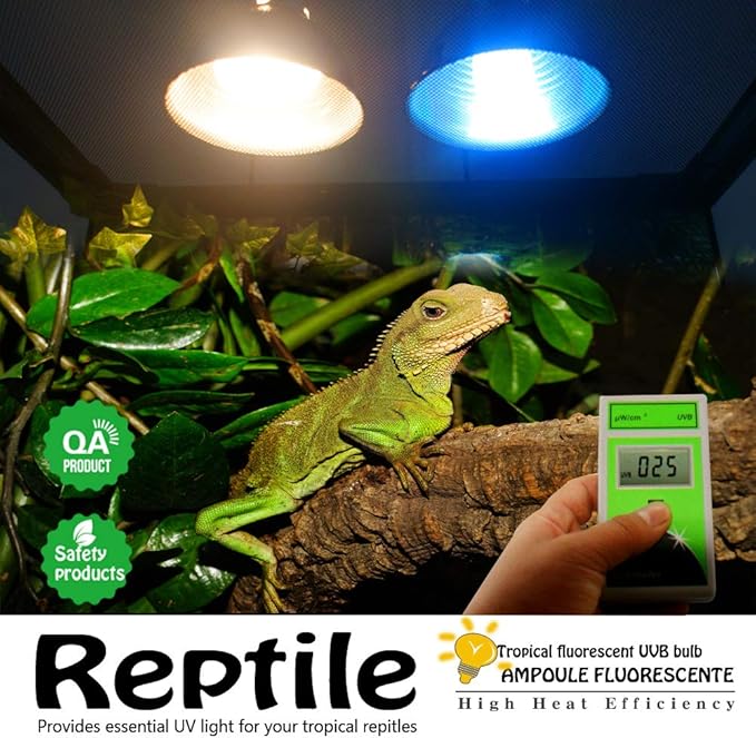 UVA UVB Reptile Light 5.0 Tropical 26W UVA UVB Bulb E26 Compact Fluorescent Terrarium Lamp with UV Tester Card
