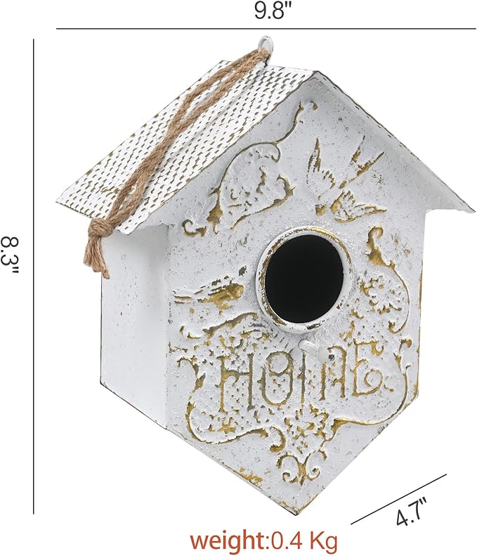 Vintage Metal Birdhouses for Outdoor, Retro Blue Bird House for Garden, Wild Bird Nesting, Decorative Bird Houses for Hummingbird Bluebird Wren Chickadee Sparrow Bird Nest Box
