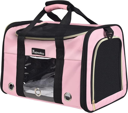 Petmolico Cat Carrier Soft-Sided Pet Bag for Small Medium Cats Puppies 16LBs - Airline Approved Pet Travel Carrier 3 Open Doors (Medium,Pink)