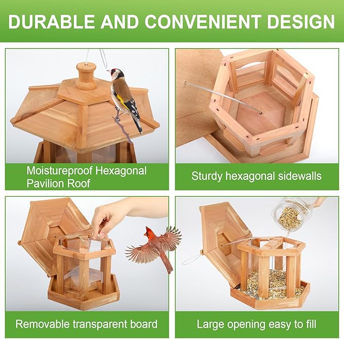 Bird Feeders for Outdoors Hanging Rain-Proof Roof Platform Wild Bird Feeder for Outdoors Garden Decoration (Large)