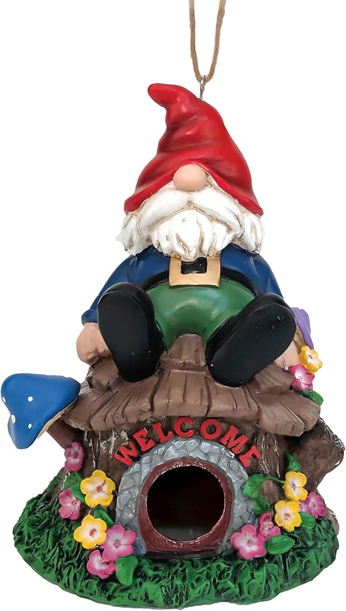 Spoontiques - Birdhouse - Garden Décor - Decorative Bird House for Yard and Garden Decoration - Hanging Novelty for Outdoor Patio - Gnome, Multicolor