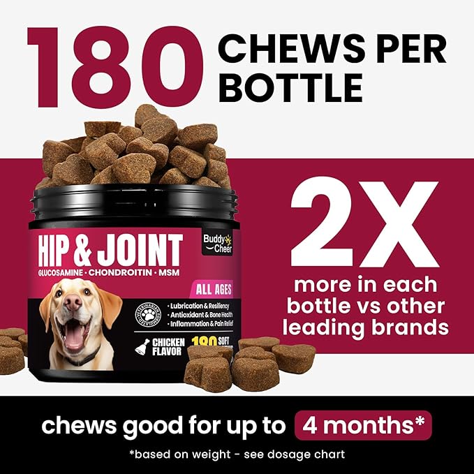 Glucosamine for Dogs Hip and Joint Supplement Chews, Chondroitin Joint Supplement for Dogs, Joint Chews for Dog, Dog Supplement for Joint Pain Relief - 60-Day Satisfaction Guarantee -180 Ct