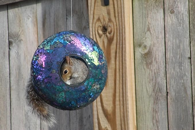 Topadorn Mosaic Bird Feeder Fly Through Hanging Birdfeeder for Wild Bird, 9-Inch Blue Bird Feeder for Gardens, Yards, Decks to Attract Wild Birds