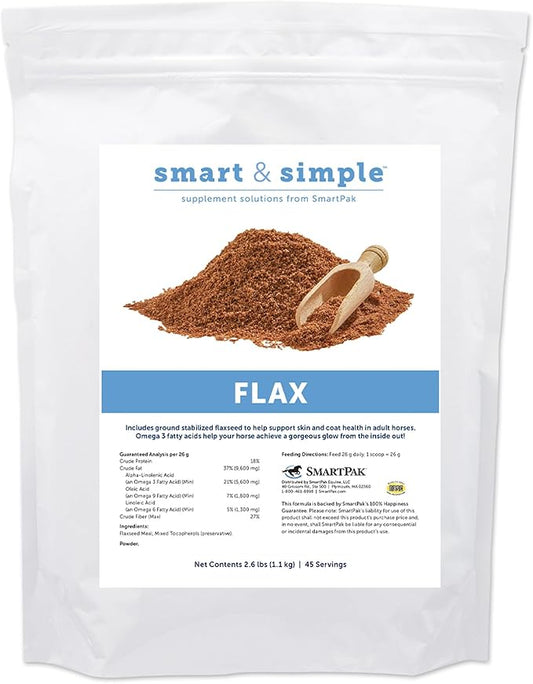 Smart & Simple Flax | Flax Seed Supplement for Horses | Provides 5,600 mg of Omega 3, Fatty Acids | Supports Skin and Coat Healthy | 45 Servings | 2.6 lb Bag