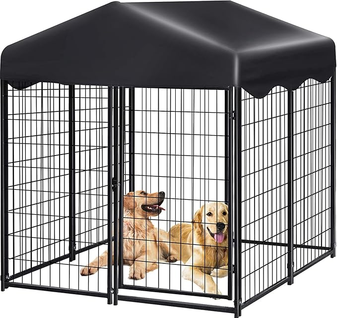 Dog Kennel Outdoor with Roof, 4.5' x 4' x 4' Welded Wire Pet Dog Pen Dog Cage for Outside, Dog Run Enclosures for Dogs Outdoor Animal Hutch with UV-Resistant Waterproof Cover