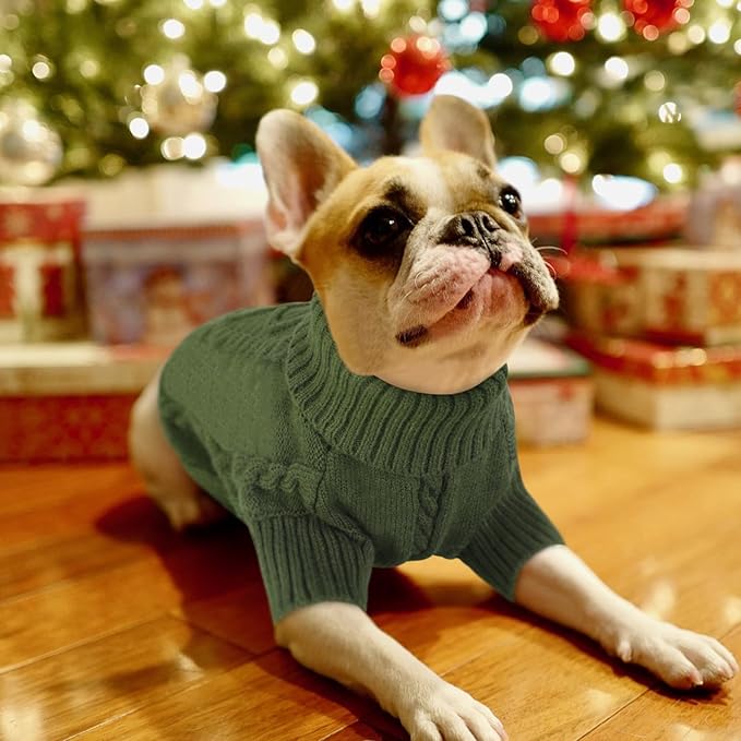 Queenmore Dog Sweater for Large Size Pet,Pitbull Dog Sweater,XXL Doggy Sweater for Labrador Retriever,Cold Weather Warm Knitted Pet Sweatershirt for Boy Girl Dogs (Army Green,2XL)