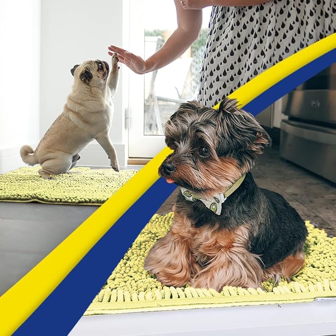 Muddy Mat® AS-SEEN-ON-TV Highly Absorbent Microfiber Door Mat and Pet Rug, Non Slip Thick Washable Area and Bath Mat Soft Chenille for Kitchen Bathroom Bedroom Indoor and Outdoor - Yellow 48" x 60"
