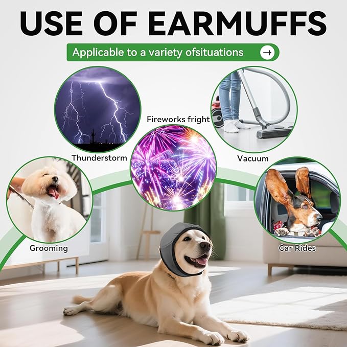 Dog Ear Covers for Bath, Dog Ear Muffs Noise Protection, Elastic Waterproof Ear Protector with Calming Hoodie Design for Fireworks, Vet Visits, Grooming (Gray, Small)