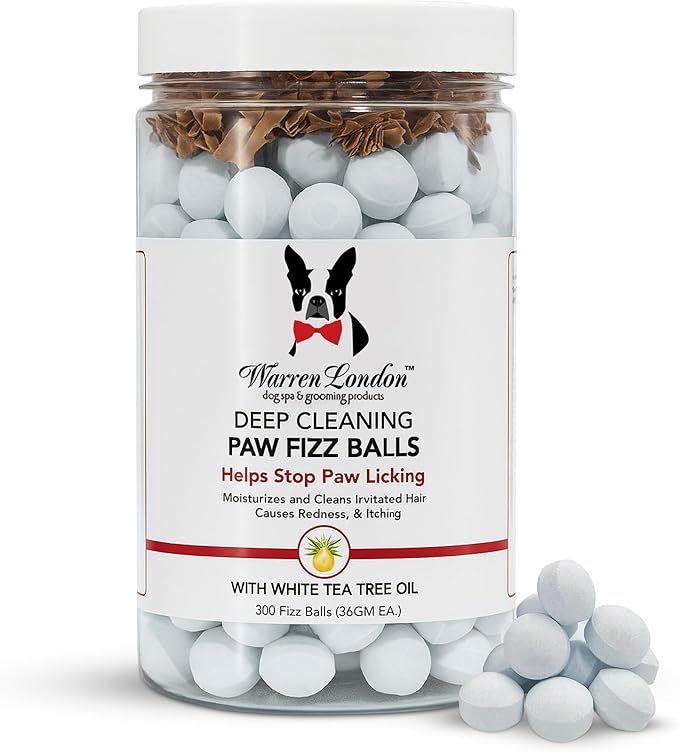 Warren London Deep Cleaning Paw Soak for Dogs – 300 Count Fizz Balls | Groomer-Size | Soothes Itchy, Irritated Paws with Seaweed, Tea Tree Oil & Aloe | Anti-Lick Paw Relief & Easy 5-Minute Spa