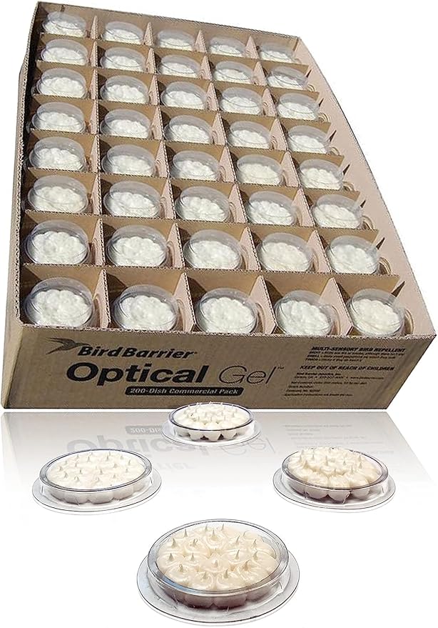 Bird Barrier Optical Gel Bird Deterrent – 200 Pack Bird Gel – Deters Most Species Including Pigeons, Woodpeckers, Gulls, Crows, Starlings – Ideal for Ledges, Balconies, Signs, Equipment