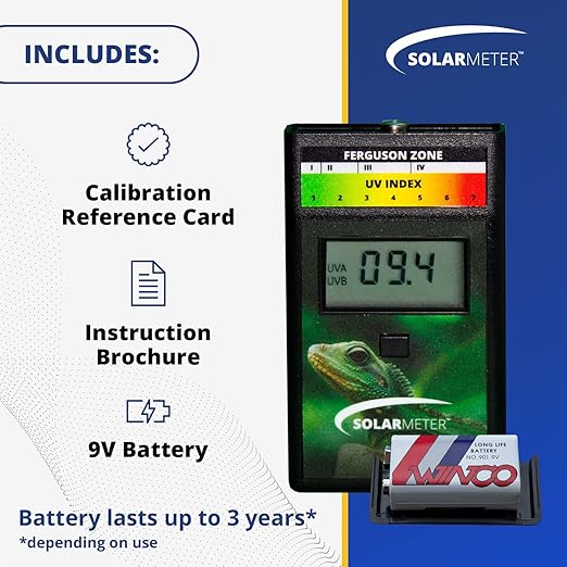 Model 6.5R Reptile UV Index Meter, Handheld Digital Radiometer for Measuring Ultraviolet Light, Measures 280-400 nm with Range from 0-199.9 UV Index, Made in USA, ABS Polymer, Black
