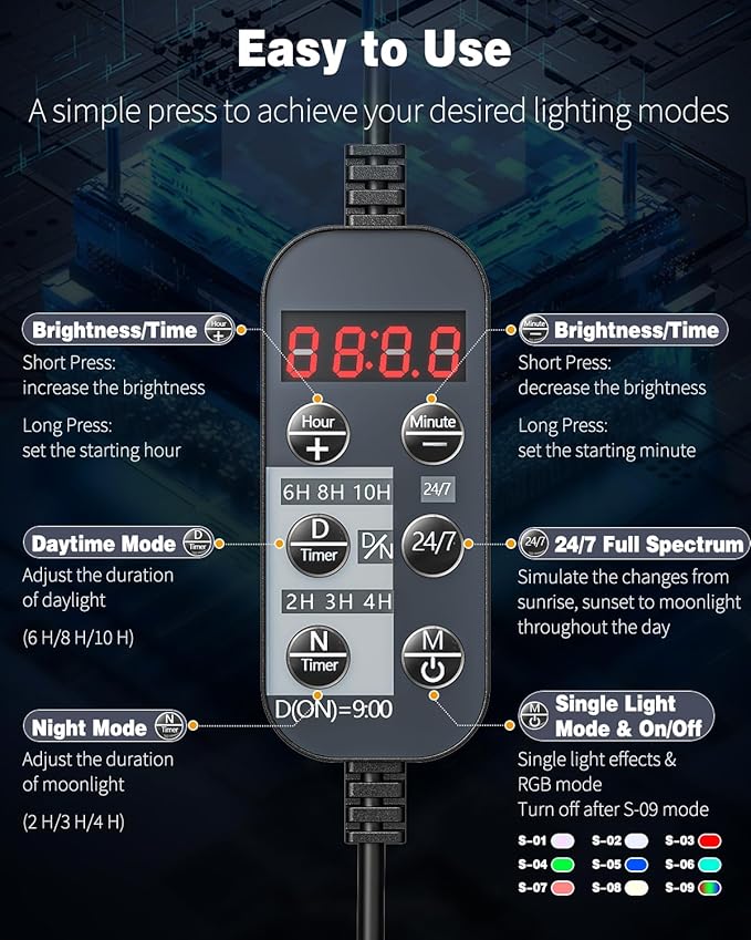 Pawfly 26 W Aquarium LED Light for 24" to 30" Tanks 24/7 Extendable Fish Tank Lights with Full Spectrum IP68 Waterproof Lights with D/N Mode Single Color Effects Timer and Adjustable Brightness