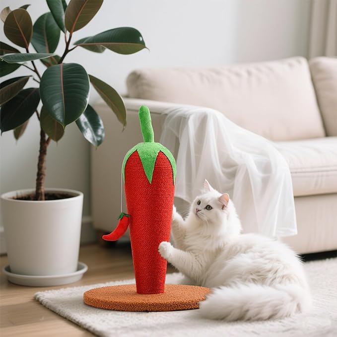 Chili Cat Scratching Post, 17'' Cute and Fun Sisal Cat Scratcher for Indoor Cats and Kittens