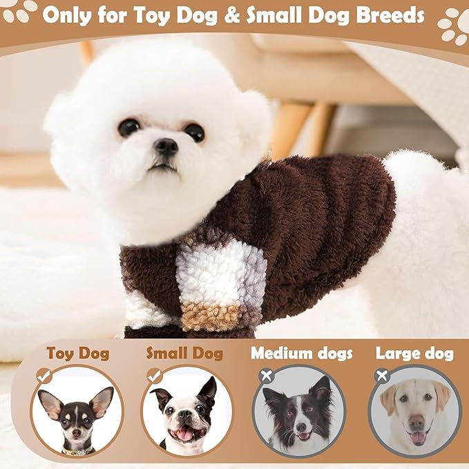 Dog Hoodie Dog Sweaters for Small Dogs Male Plaid Winter Warm Extra Small Puppy Sweater for Chihuahua Teacup Yorkie Soft Fleece Clothes Boy Tiny Outfits Pet Clothing,Brown, XS