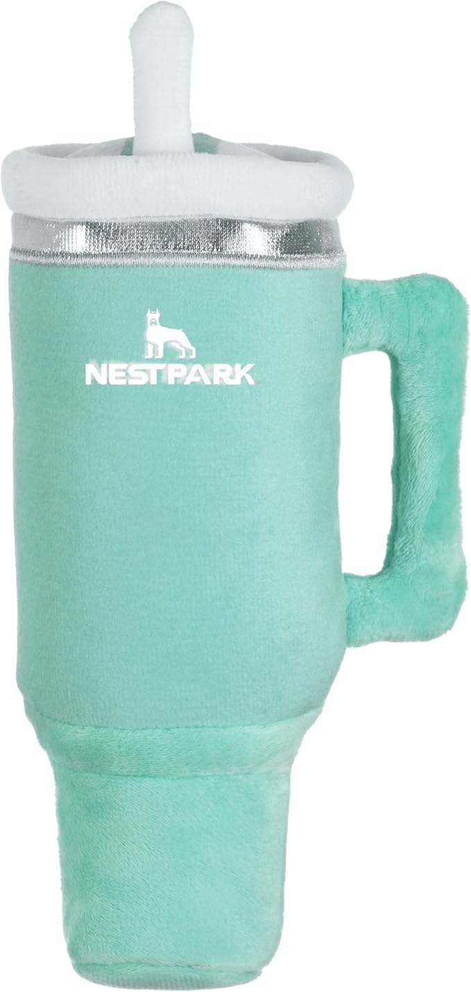 Tumbler Cup Funny Dog Toy - Parody Plush Squeaky Crinkle Dog Toy (Seafoam Green)