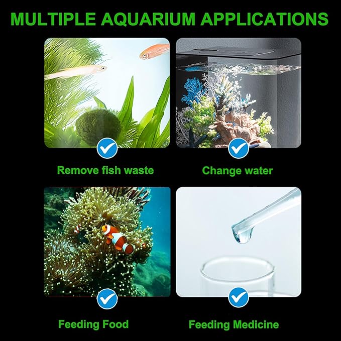 50ml Manual Coral Fish Feeder/Water Changer/Waste Remover with 2pcs Extension Pipes, Fecsam 17.7inch Aquarium Clean Tool for Fish Tank Cleaning, Aquatic Pipette Dropper, Gravel Cleaner Siphon