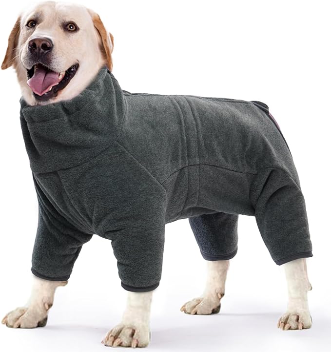 ROZKITCH Dog Winter Coat Soft Fleece Pullover Pajamas, Pet Windproof Warm Cold Weather Jacket Vest Cozy Jumpsuit Apparel Outfit Clothes for Small Medium Large Dog Walking Hiking Sleep Grey L